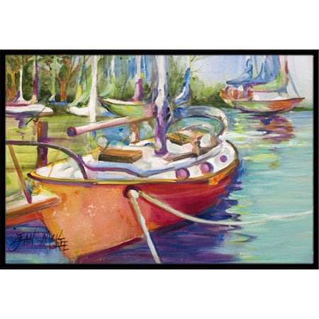 Carolines Treasures Red Sailboat Indoor and Outdoor Mat- 18 x 27 in. JMK1028MAT